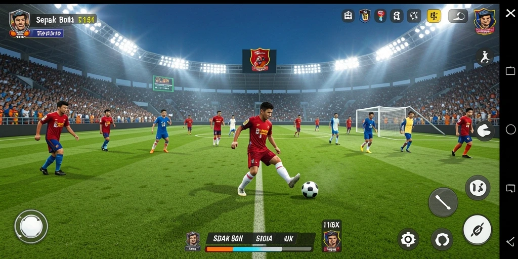 Tangkapan layar gameplay yang menampilkan aksi sepak bola seru.
