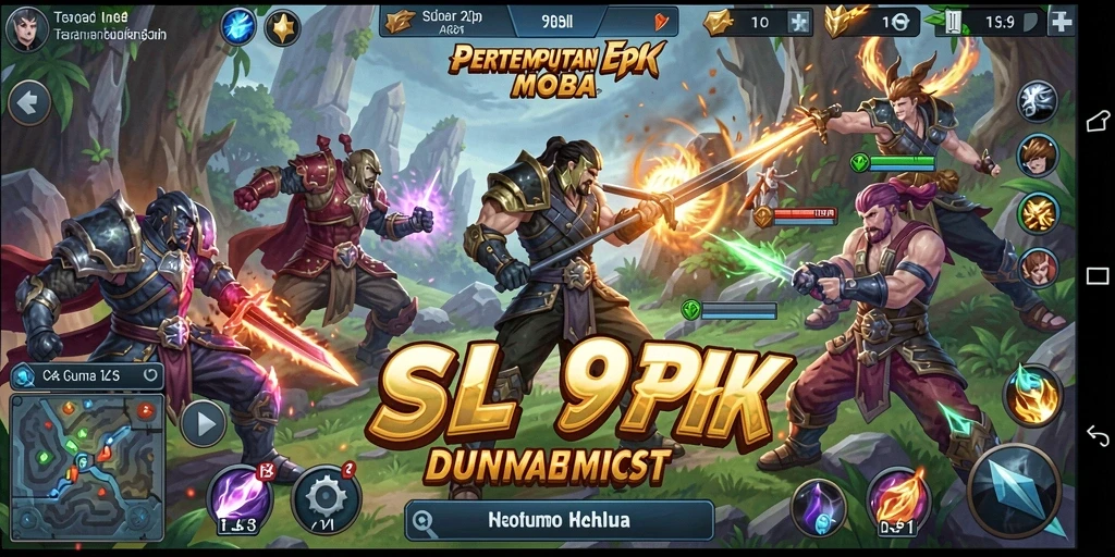 Tampilan layar gameplay 9SL dengan aksi pertempuran MOBA.