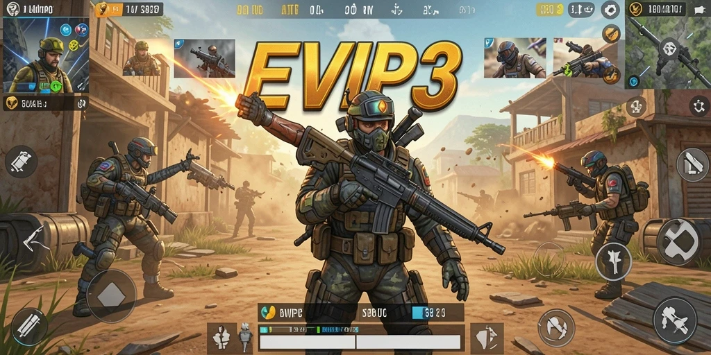 Tampilan gameplay seru dari EVIP3 dalam mode Battle Royale.