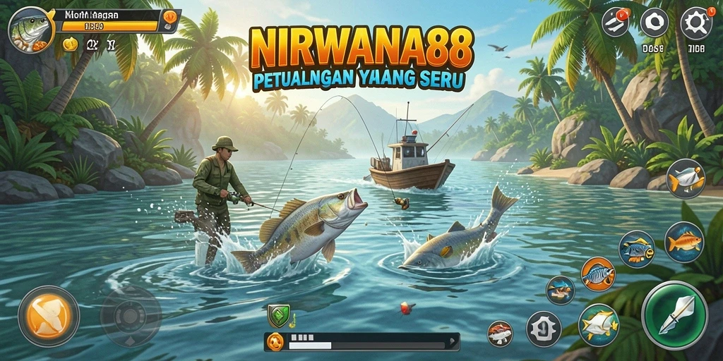Screenshot NIRWANA88 menunjukkan aksi seru memancing di laut.