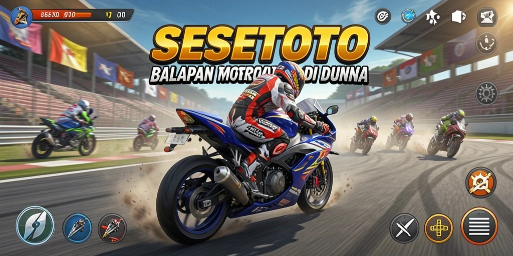 Screenshot gameplay <strong>SESETOTO</strong> yang menunjukkan aksi balap motor yang seru.
