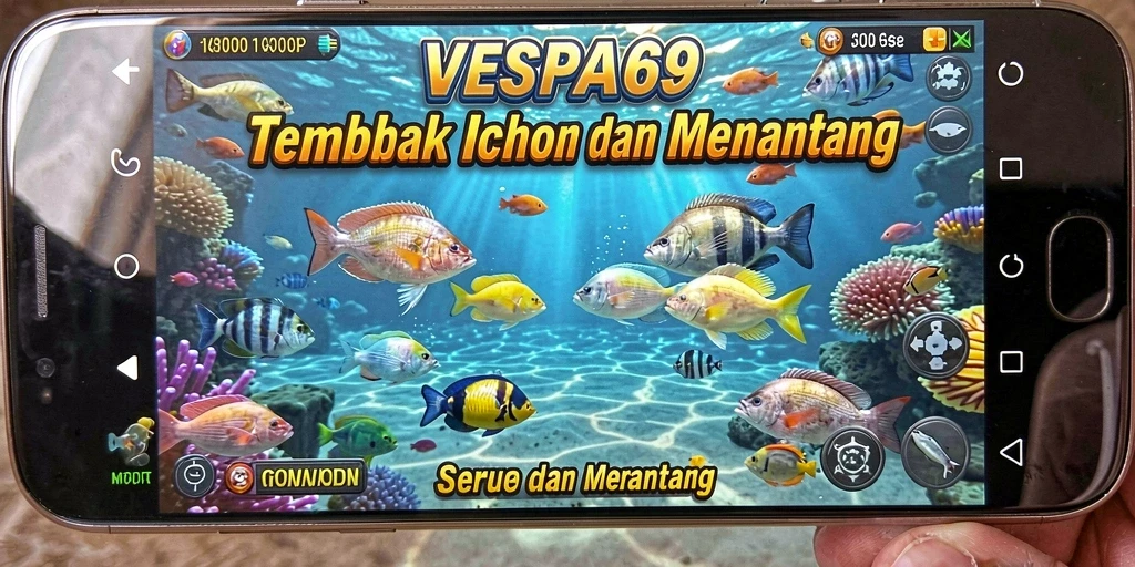 Tampilan gameplay VESPA69 dalam menembak ikan yang seru.